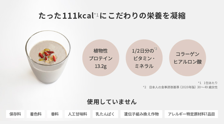 たった121.9kcal(1包)にこだわりの栄養を凝縮