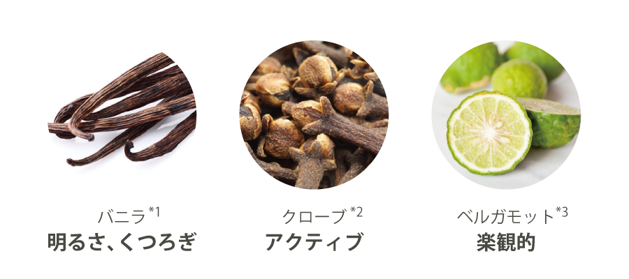 バニラ、クローブ、ベルガモット